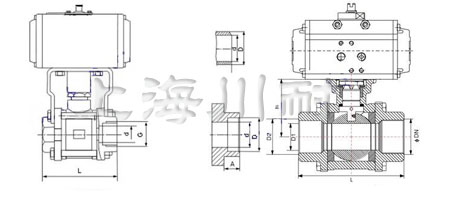 三片式不銹鋼氣動焊接球閥結構圖